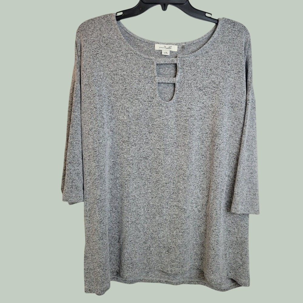 Simply Noelle Tunic Top Keyhole Neck Soft Knit Casual Minimalist Gray Large